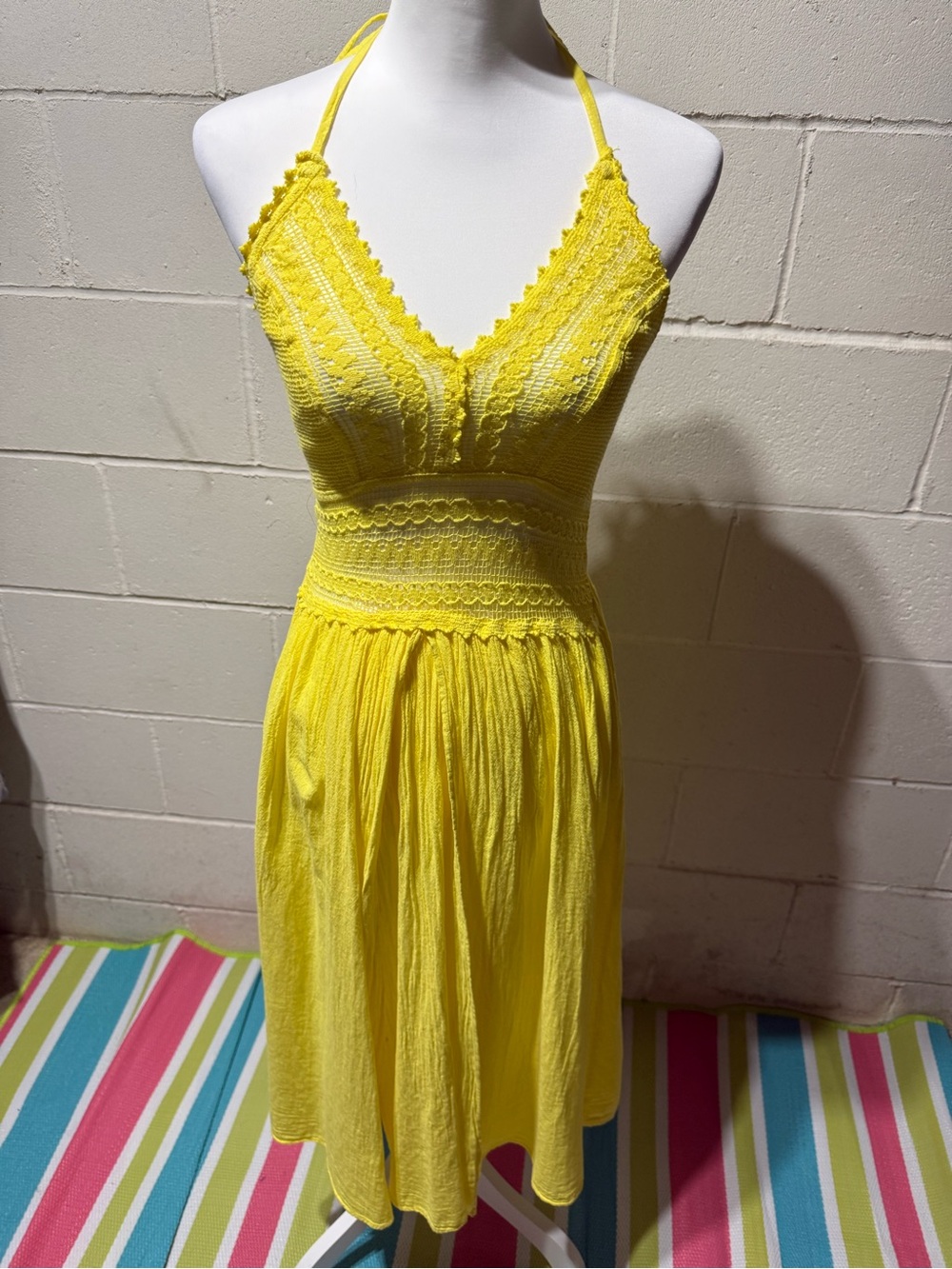 Sunshine Yellow Halter Crochet Waist Dress